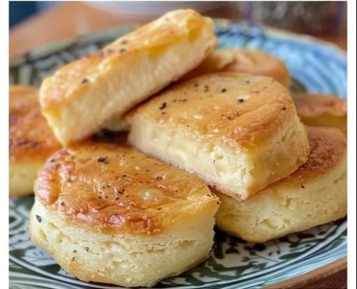 Deliciosos scones de queso recién horneados en una bandeja